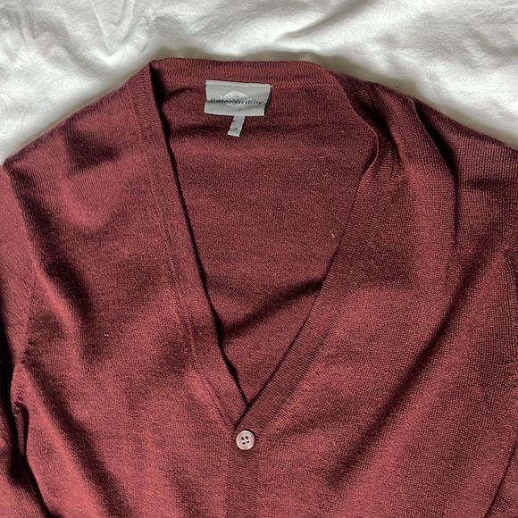 100% Wool Cardigan Maroon Unisex S/M - Picture 3 of 5